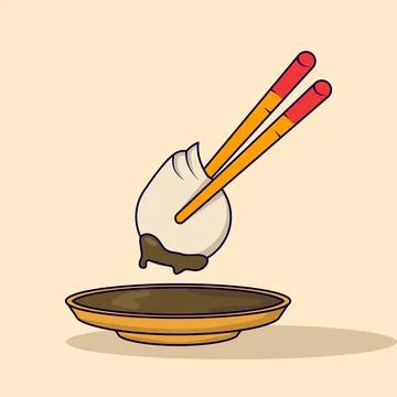 Dim Sum Icon Concept With Vector Cartoon Chopsticks. Asian food. Stock Illustration