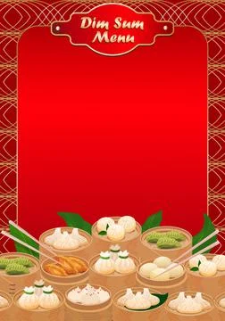 Dim Sum menu template page. Chinese Dumplings menu in traditional red style. Stock Illustration
