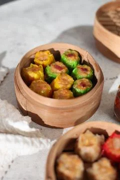 Dim sum, in a place on the table ready to eat Stock Photos