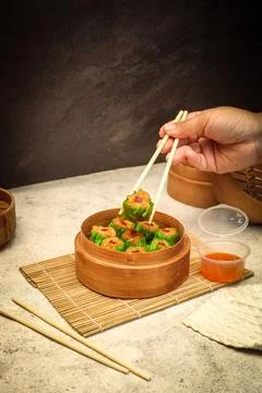 Dim sum, in a place on the table ready to eat Stock Photos