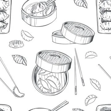 Dim sum set. Vector pattern Stock Illustration