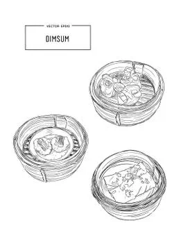 Dim sum  Vector illustration of Chinese cuisine. Stock Illustration