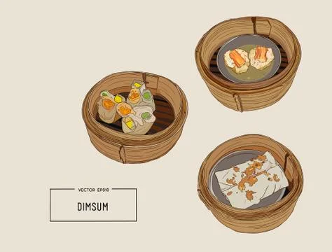 Dim sum  Vector illustration of Chinese cuisine. Stock Illustration