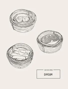 Dim sum  Vector illustration of Chinese cuisine. Stock Illustration