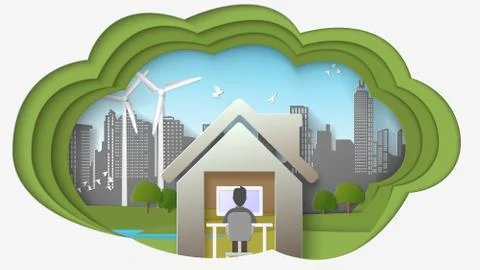 Dimension of thinking, working from home social distancing and spacing preven Stock Illustration