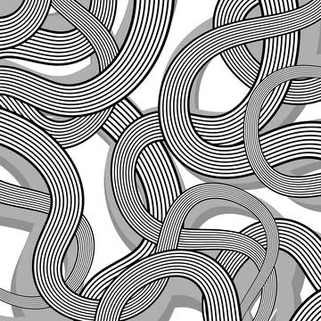 Dimensional curved stripes dynamic composition. White black abstract pattern Stock Illustration