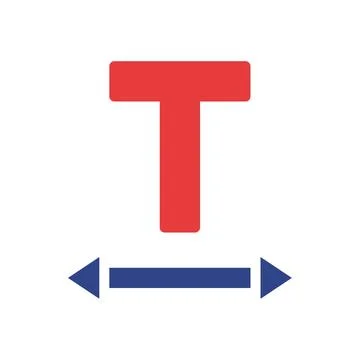 Dimensional indication symbol depicting red 'T' with blue measuring arrows Stock Illustration