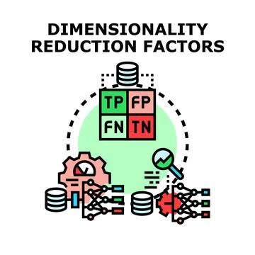 Dimensionality reduction factors in data analytics and machine learning Illustrazione stock
