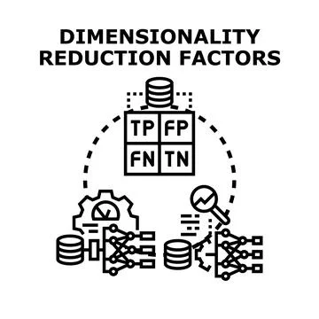 Dimensionality reduction factors in data analytics and machine learning Stockillustratie