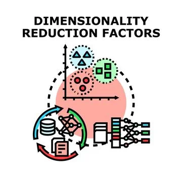 Dimensionality reduction factors process in data analysis Illustrazione stock