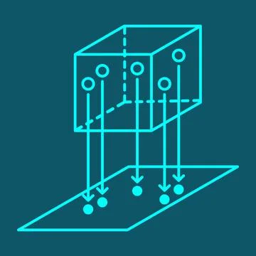 Dimensionality Reduction Icon, 3D Cube Points Projected to a Plane Stock Illustration