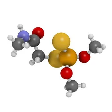 Dimethoate insecticide molecule. 3D rendering. Illustrazione stock