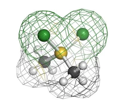Dimethyldichlorosilane molecule, the precursor of polydimethylsiloxane (pdms, Stock Illustration