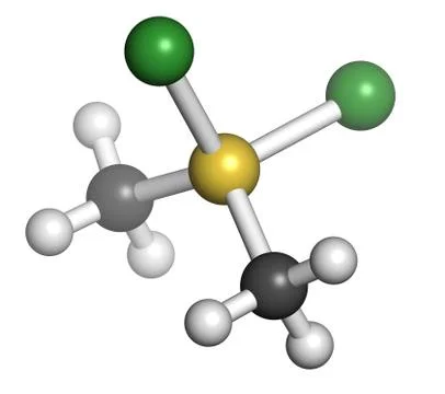 Dimethyldichlorosilane molecule, the precursor of polydimethylsiloxane (pdms, Stock Illustration