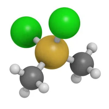 Dimethyldichlorosilane molecule, the precursor of polydimethylsiloxane (pdms, Stock Illustration
