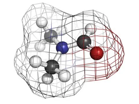 Dimethylformamide (dmf) solvent, molecular model Illustration