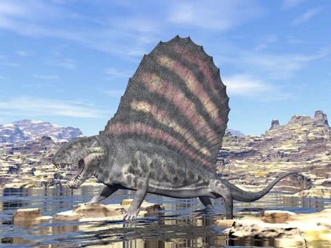 Dimetrodon in the desert - 3D render Stock Illustration