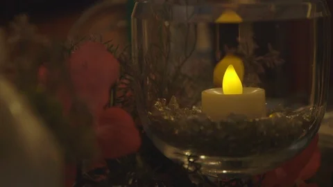 Dimly Lit Candle Inside Decorative Glass Jar Stock Footage 119732220