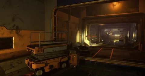 Dimly lit lab with equipment highlighting an industrial vibe イラスト素材