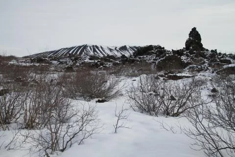 Dimmuborgir, a large area  lava fields, east of Myvatn, Iceland Stock Photos