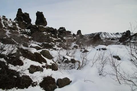 Dimmuborgir, a large area  lava fields, east of Myvatn, Iceland Stock Photos