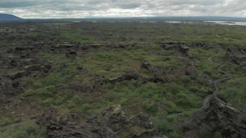 Dimmuborgir Lava Field Drone Stock Footage 186855359