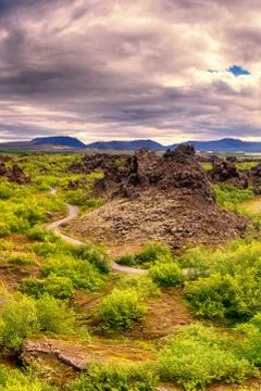 Dimmuborgir lava fields, rock formations, nature landscape, Iceland Stock Photos