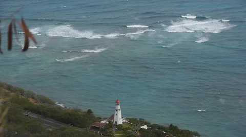 Dimond head lighthouse beach overview Stock Footage 47576602