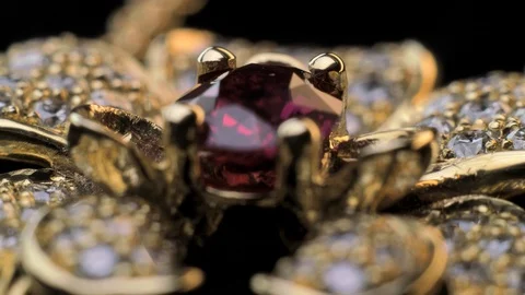 Dimond ring with Ruby in gold jewelry Stock Footage 92390305