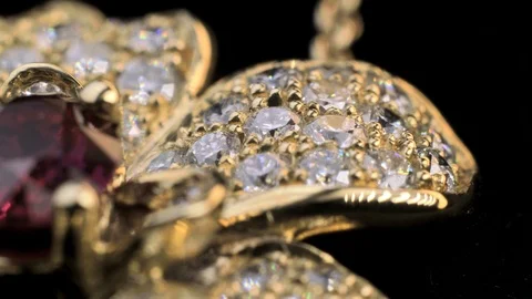 Dimond ring with Ruby in gold jewelry Stock Footage 92445048