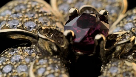 Dimond ring with Ruby in gold jewelry Stock Footage 92500575