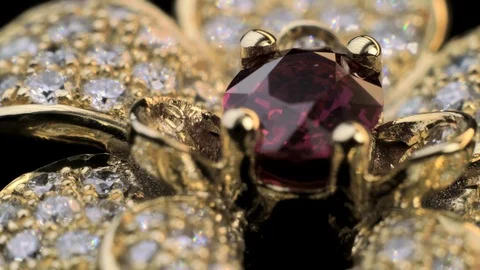 Dimond ring with Ruby in gold jewelry Stock Footage 92500834