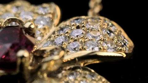 Dimond ring with Ruby in gold jewelry Stock Footage 93761958