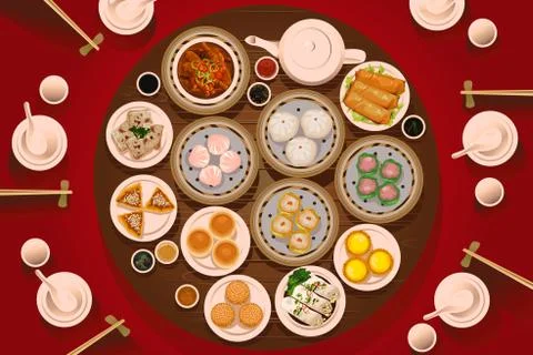 Dimsum Food on the Table Stock Illustration