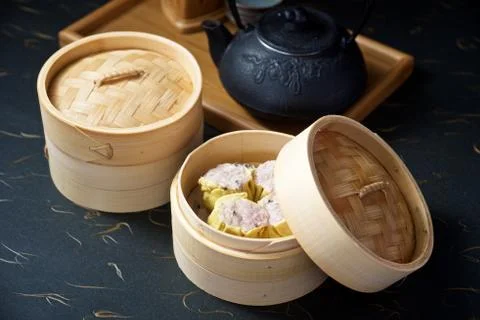 Dimsum set with teapot Stock Photos