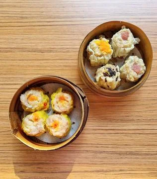 Dimsum with various toppings Stock Photos