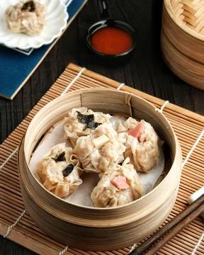 Dimsum with various toppings Stock Photos
