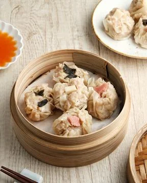 Dimsum with various toppings Stock Photos