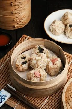 Dimsum with various toppings Stock Photos