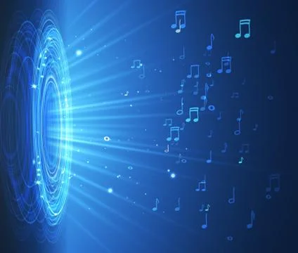 Dinamic With Lights And Notes on Blue Background, Abstract Musical Illustration Stock Illustration
