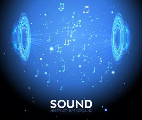 Dinamic With Lights And Notes on Blue Sound Background, Abstract Musical Stock Illustration