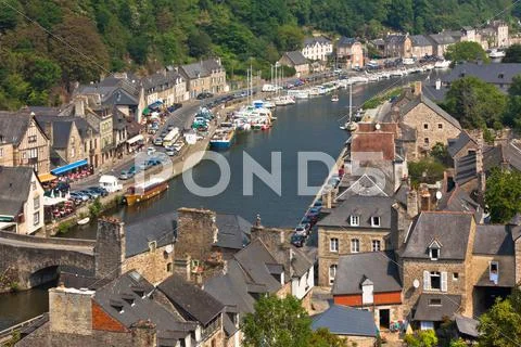 Dinan, brittany, france - ancient town on the river Stock Photos