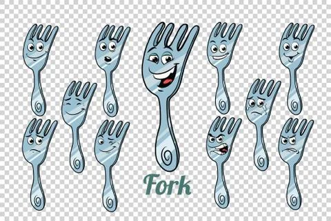 Diner fork emotions characters collection set Stock Illustration