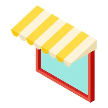 Diner window icon isometric vector. Large square window with striped canopy icon Ilustración de archivo