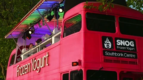 Diners on top deck of converted double decker bus Video stock 169446074