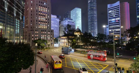 Ding Ding trams gracefully move at curved road, scenic view of Central Stock Footage 309402340