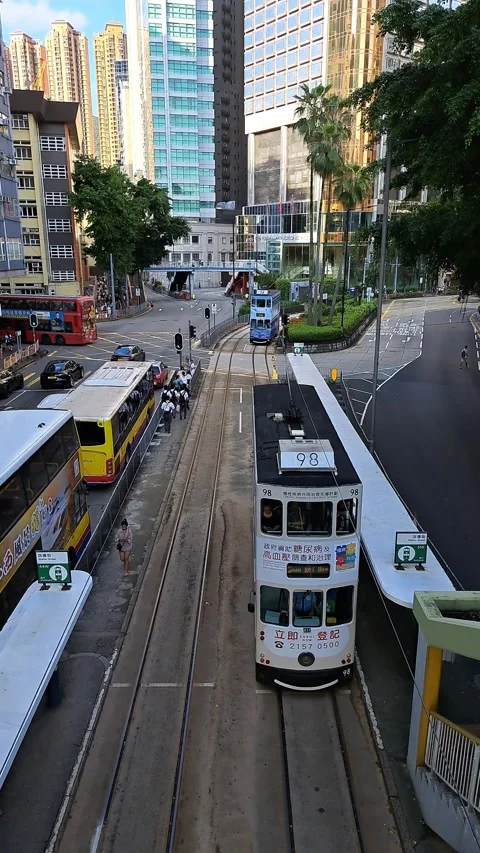 The "Ding-ding trams is one of Hongkong oldest public transportation since 1904. Stock Footage 284234456