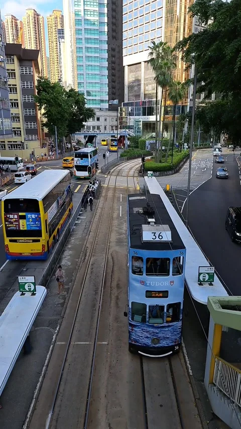 The "Ding-ding trams is one of Hongkong oldest public transportation since 1904. Stock Footage 284234471