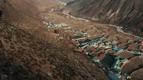 Dingboche in Everest Base Camp trek aerial in winter Video stock 150493532