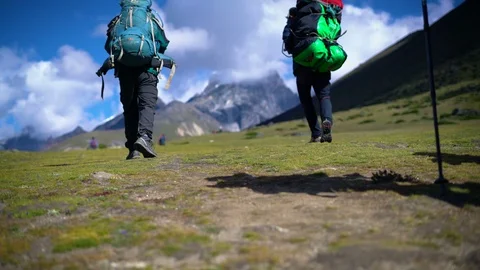 DINGBOCHE, NEPAL 16 SEPTEMBER 2017 : Trekkers Walking , Everest Base Camp Tre Stock Footage 85655019